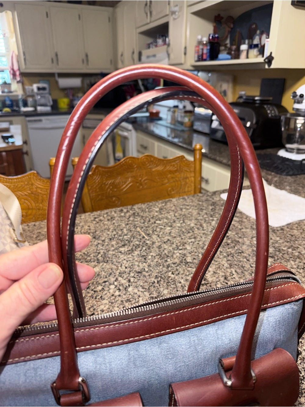 Dooney & Bourke Light Blue and Brown Satchel Handbag - Picture 3 of 11